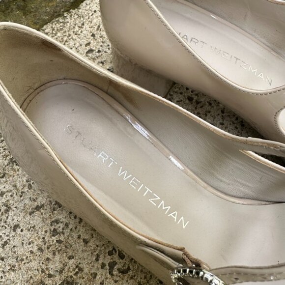 Stuart Weitzman Women's Cream Double Mary Jane Patent Leather Shoes Size 8.5 - Picture 6 of 14
